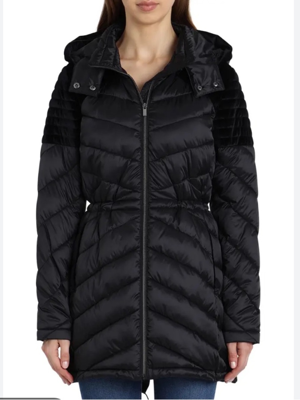 Badgley Mischka Black Quilted Packable Puffer Coat Medium M